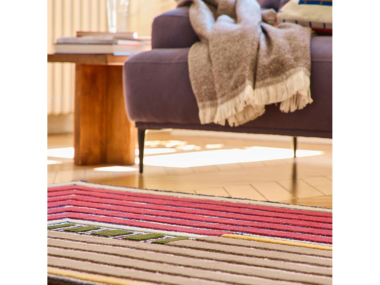 Habitat - Tapis en laine - 130 x 190 cm - Rouge - Design by Constance Frapolli - Galon