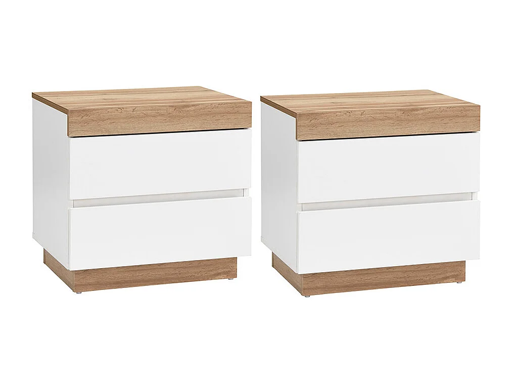 Lot de 2 tables de chevet - 2 tiroirs - Blanc et naturel - RENIRI