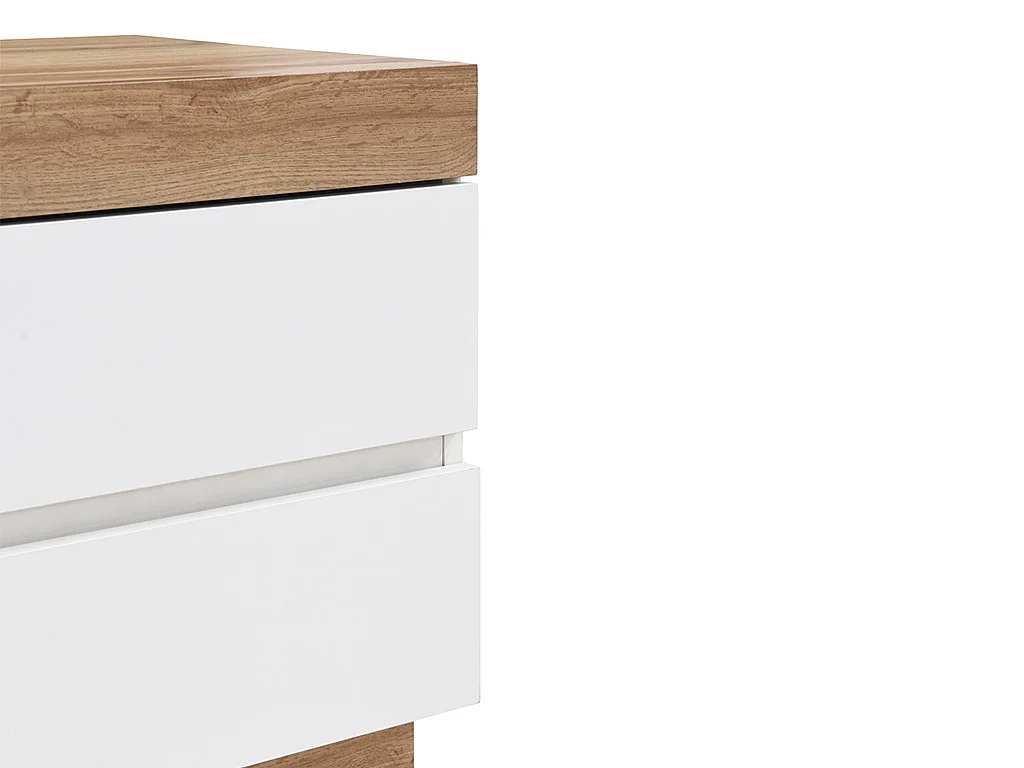 Lot de 2 tables de chevet - 2 tiroirs - Blanc et naturel - RENIRI