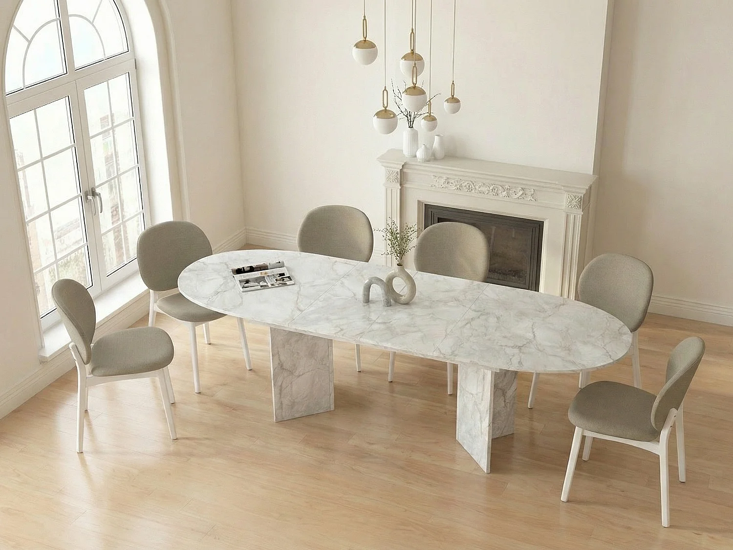 Table à manger extensible 6 à 10 personnes - Effet marbre blanc - TOPANIA