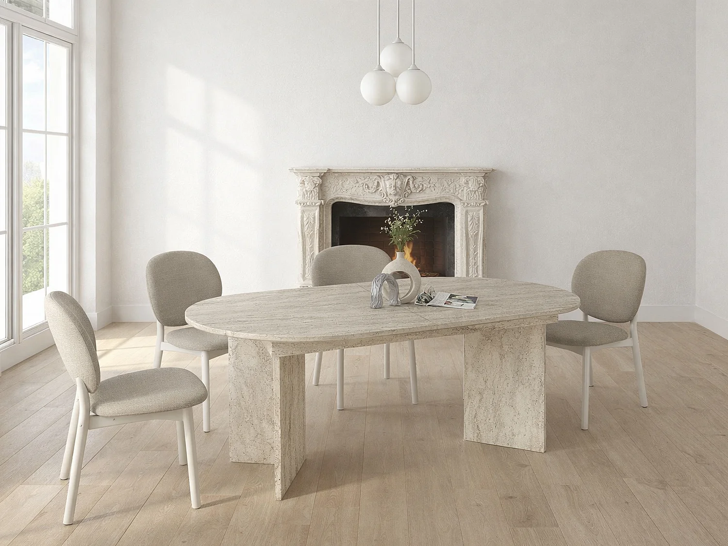 Table à manger extensible 6 à 10 personnes - Effet travertin beige - TOPANIA