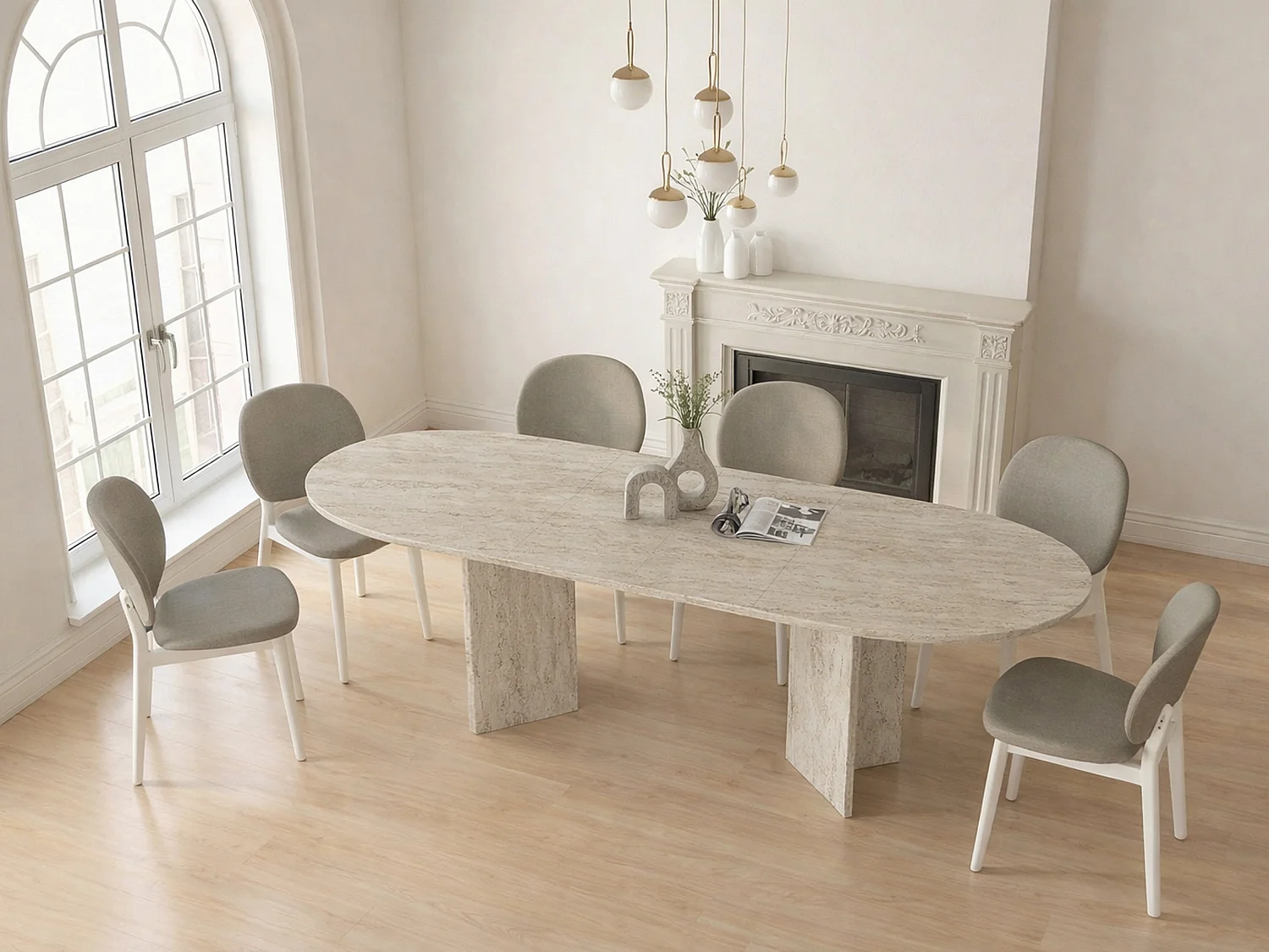 Table à manger extensible 6 à 10 personnes - Effet travertin beige - TOPANIA