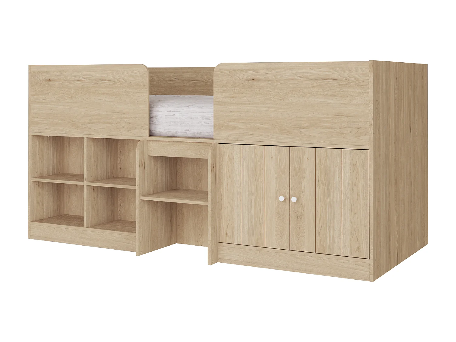 Lit mi-hauteur 90 x 190 cm avec rangements – Coloris : Naturel - BOUTANIO