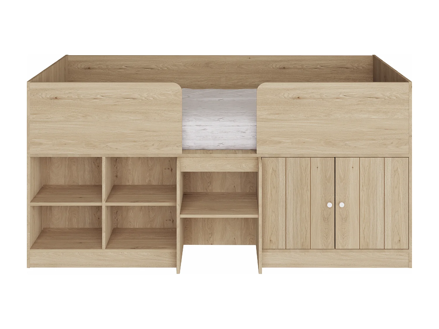 Lit mi-hauteur 90 x 190 cm avec rangements – Coloris : Naturel - BOUTANIO