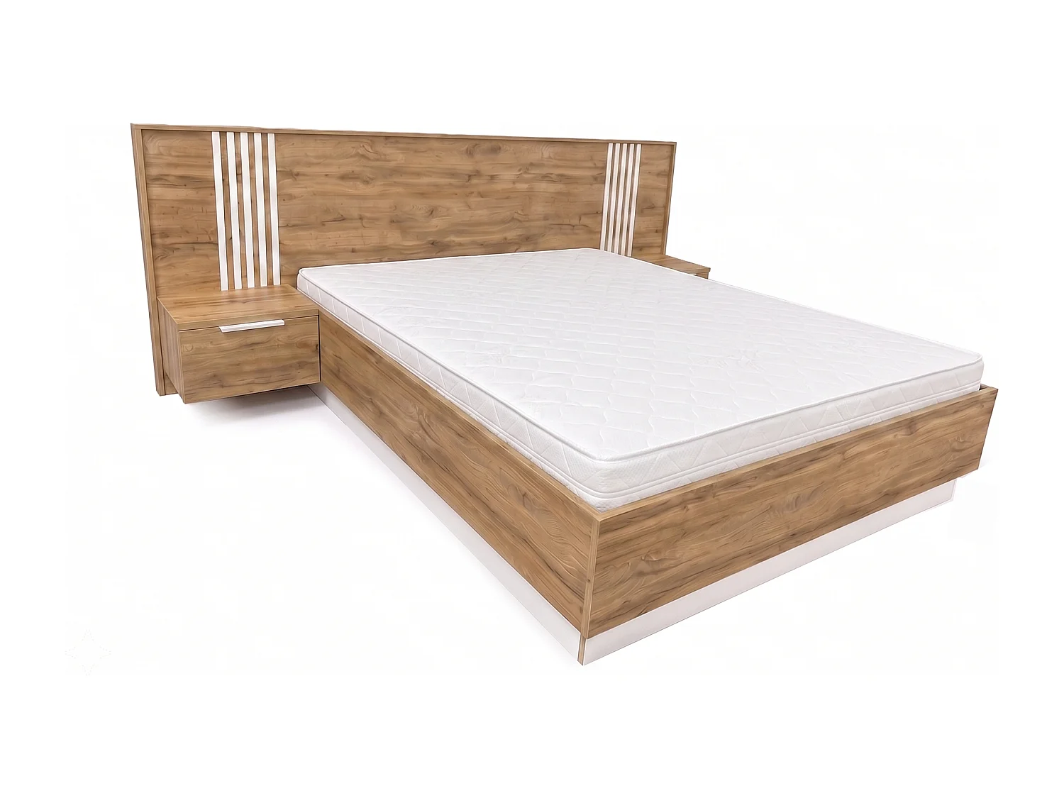 Lit avec chevets 160 x 200 cm – Avec LEDs – Coloris : Naturel et blanc - NELTORA