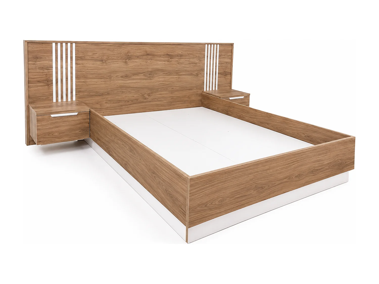 Lit avec chevets 160 x 200 cm – Avec LEDs – Coloris : Naturel et blanc - NELTORA