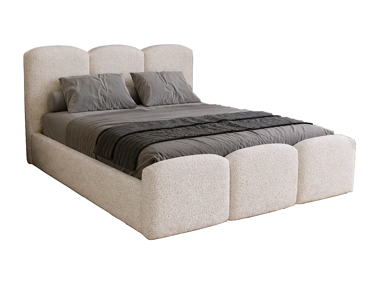 Polsterbett 140x200 Capri - Doppelbett mit Bettkasten, Lattenrost - Bouclé, Creme (Lambi 1)