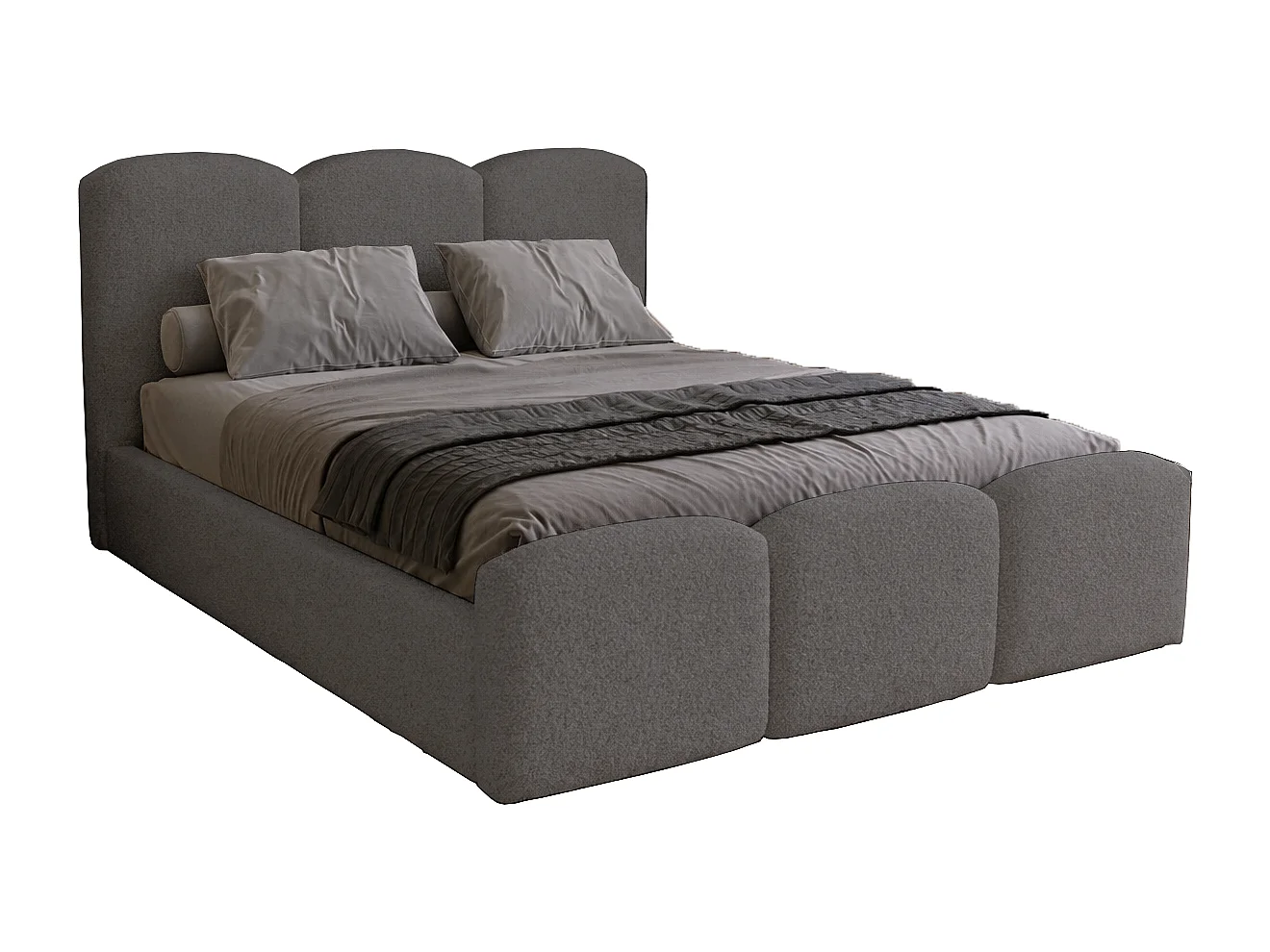 Gestoffeerd bed 180x200 Capri met opbergruimte, metalen lattenbodem - bouclé, Grijs (Lambi 12)