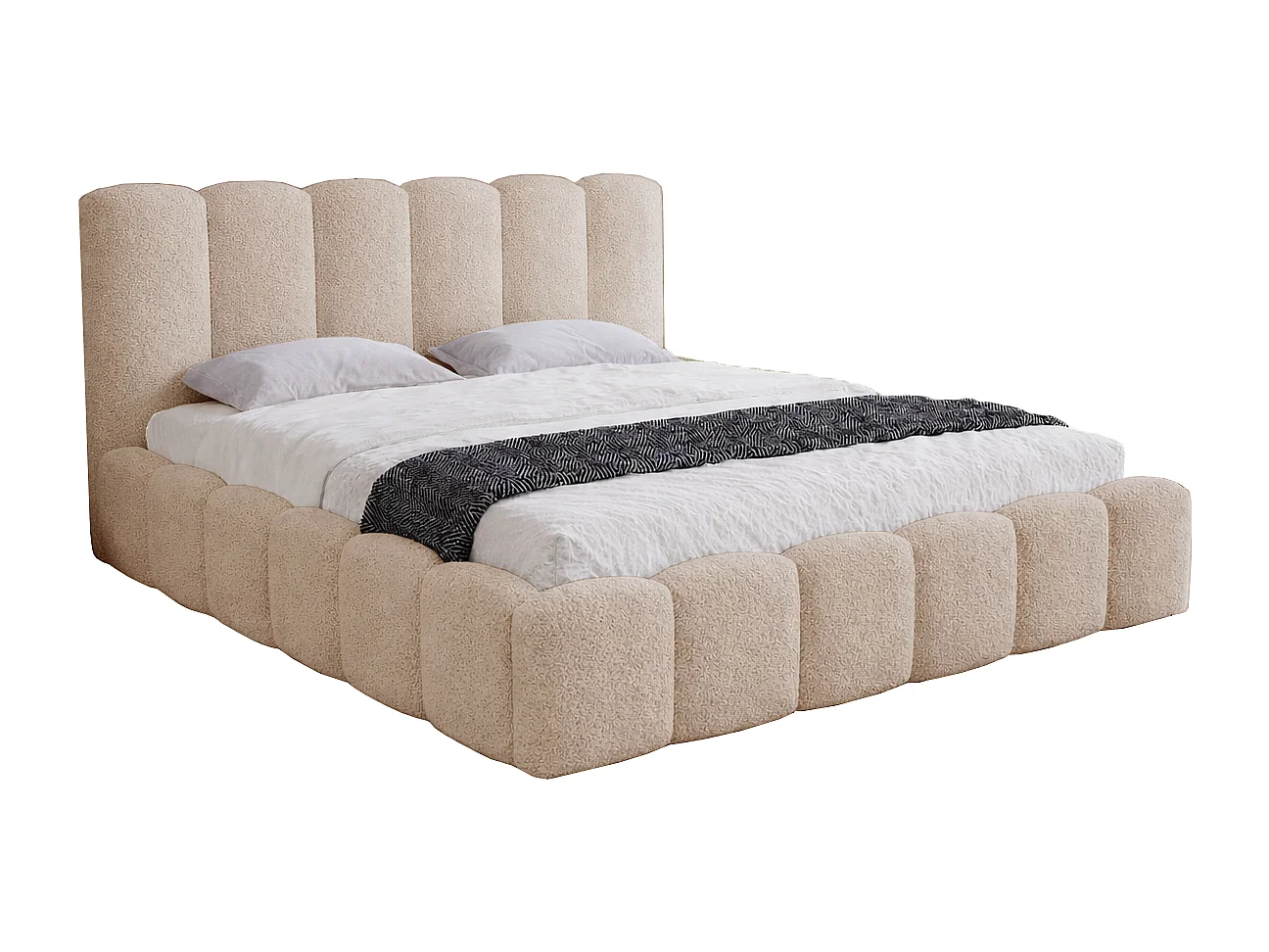 Polsterbett 180x200 Florent mit Bettkasten - Bouclé, Lattenrost, Beige (Lambi 6)