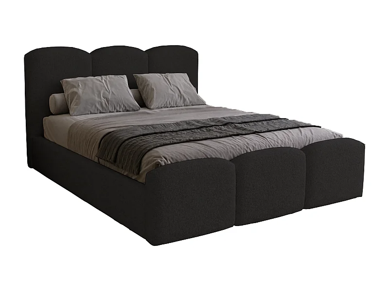 Polsterbett 180x200 Capri - Doppelbett mit Bettkasten, Lattenrost - Bouclé, Schwarz (Lambi 13)