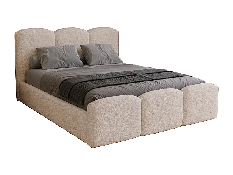 Polsterbett 140x200 Capri - Doppelbett mit Bettkasten, Lattenrost - Bouclé, Beige (Lambi 6)