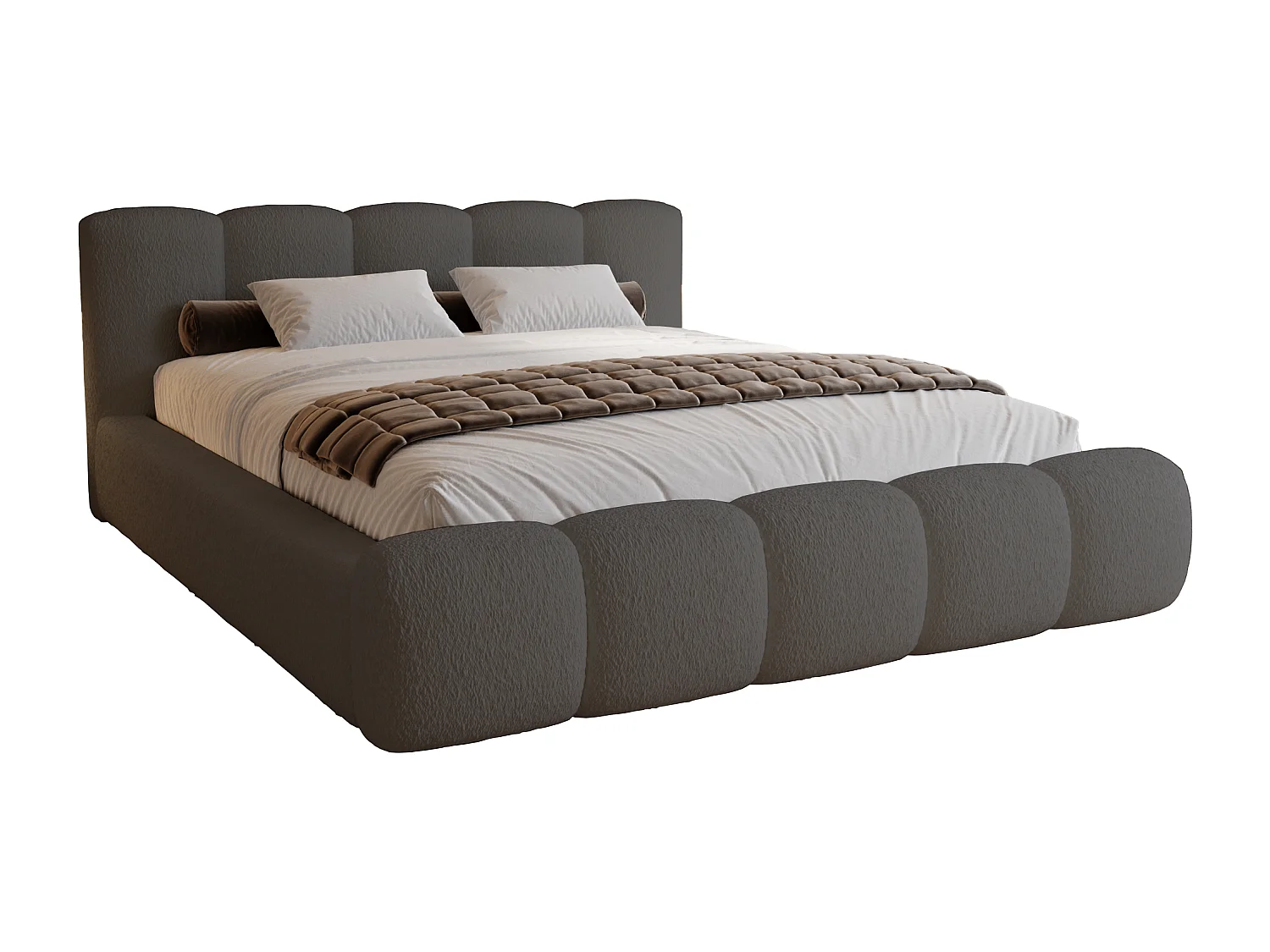 Polsterbett bouclé 160x200 Ravello - Doppelbett mit Bettkasten, Metall Lattenrost - Grau (Lambi 12)