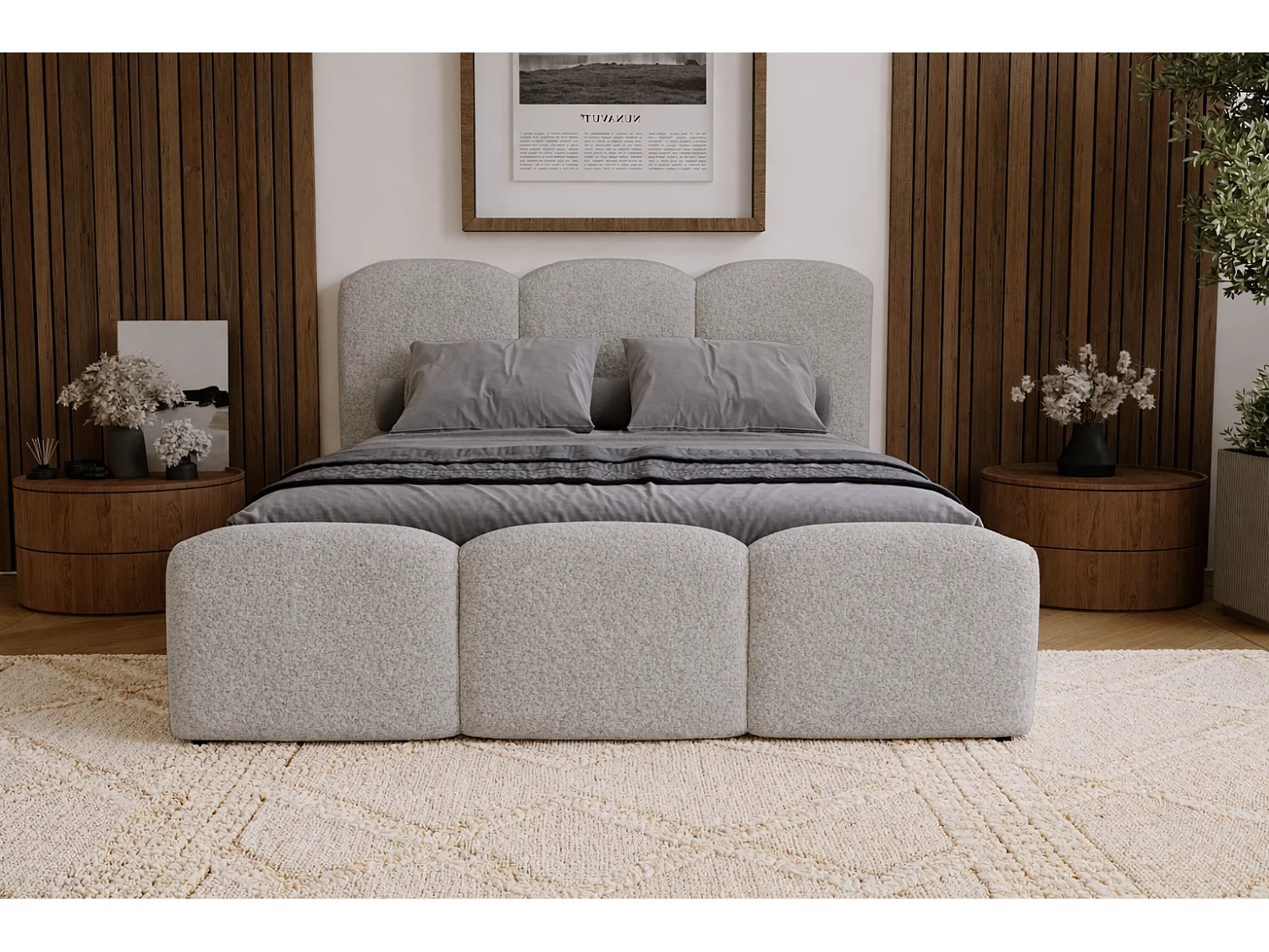 Polsterbett 180x200 Capri - Doppelbett mit Bettkasten, Lattenrost - Bouclé, Hellgrau (Lambi 11)