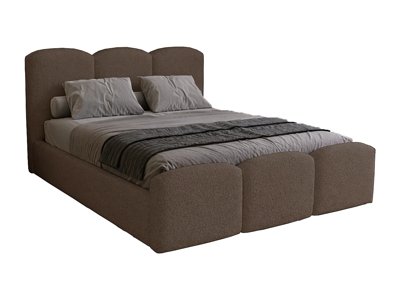 Polsterbett 140x200 Capri - Doppelbett mit Bettkasten, Lattenrost - Bouclé, Braun (Lambi 4)