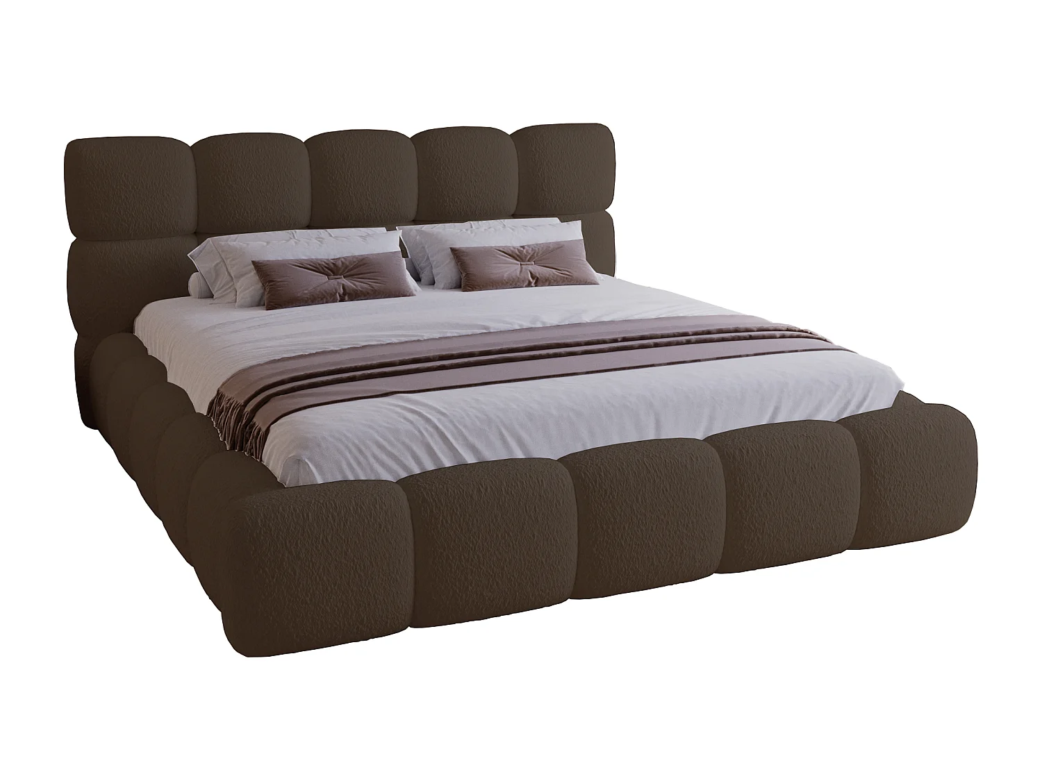 Gestoffeerd bed 200x200 Lucca - bed met opbergruimte, bouclé, metalen lattenbodem - Bruin (Lambi 4)