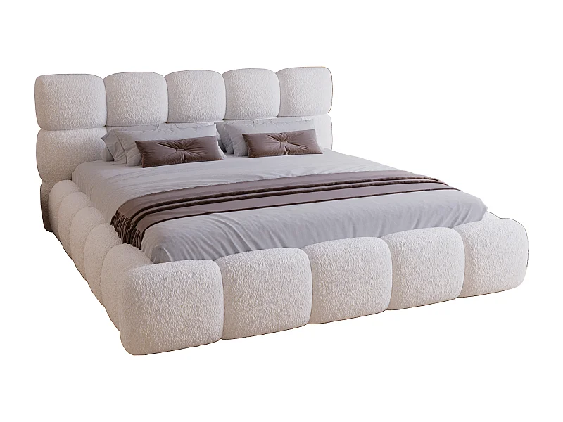 Łóżko tapicerowane z pojemnikiem 140x200 cm Ravello - stelaż, boucle - kremowy (Lambi 1)