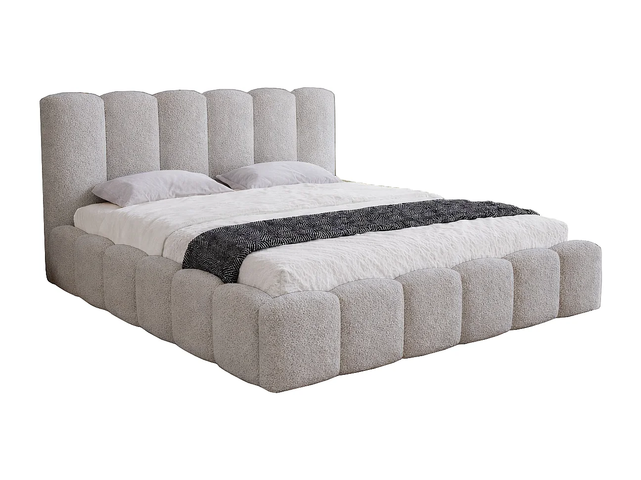 Polsterbett 200x200 Florent mit Bettkasten - Bouclé, Lattenrost, Hellgrau (Lambi 11)