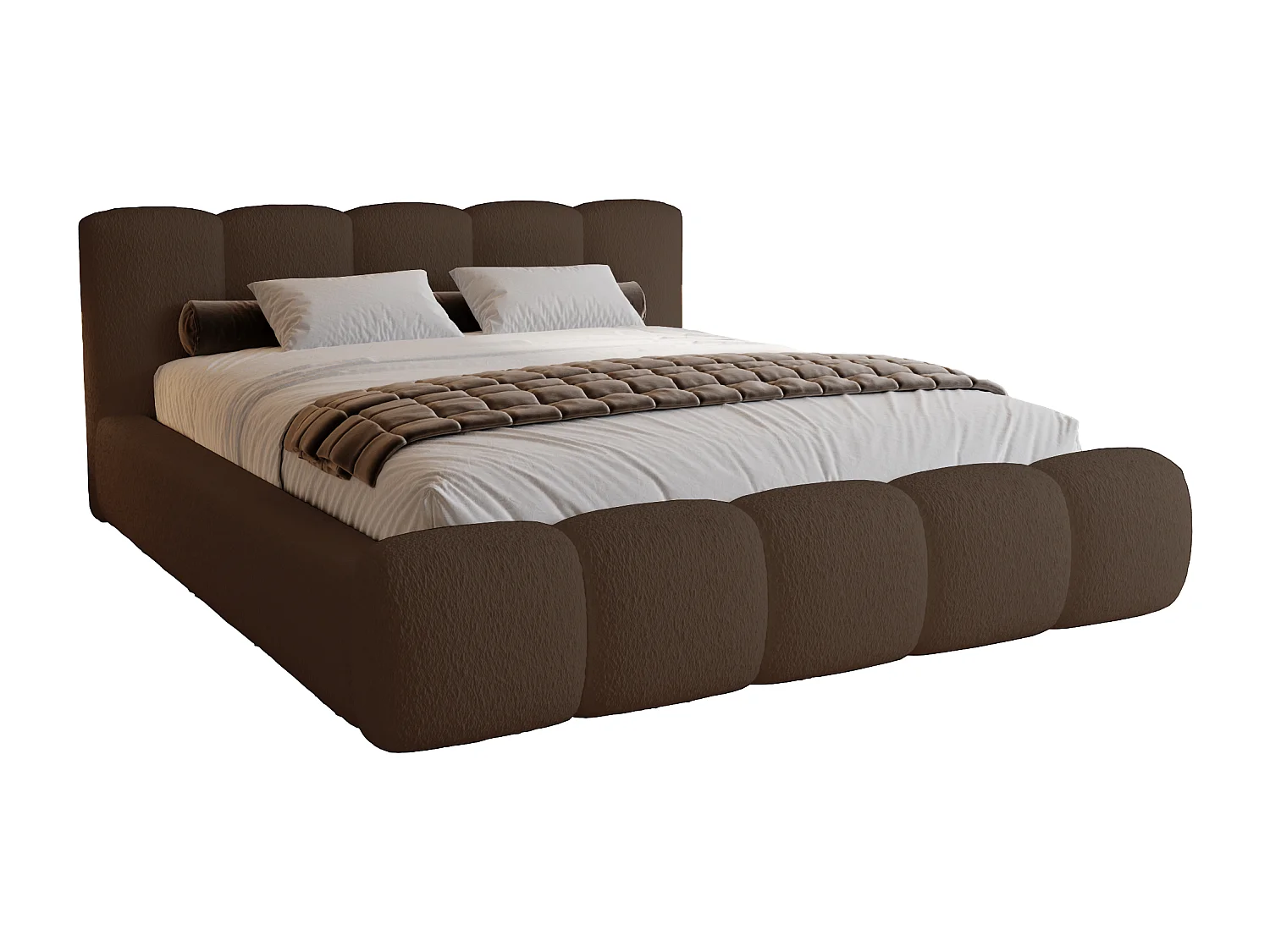 Polsterbett bouclé 200x200 Ravello - Doppelbett mit Bettkasten, Metall Lattenrost - Braun (Lambi 4)