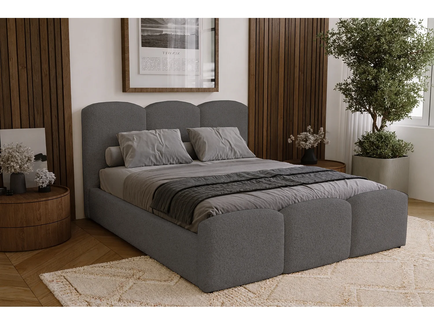 Polsterbett 180x200 Capri - Doppelbett mit Bettkasten, Lattenrost - Bouclé, Grau (Lambi 12)