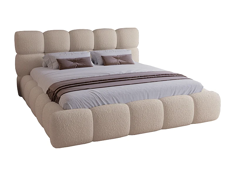 Lit rembourré 180x200 cm Lucca - lit coffre, bouclé, sommier métallique - Beige (Lambi 6)