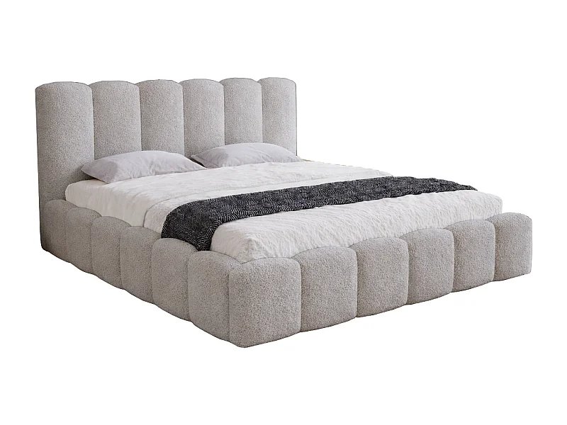 Polsterbett 160x200 Florent mit Bettkasten - Bouclé, Metall-Lattenrost, Hellgrau (Lambi 11)