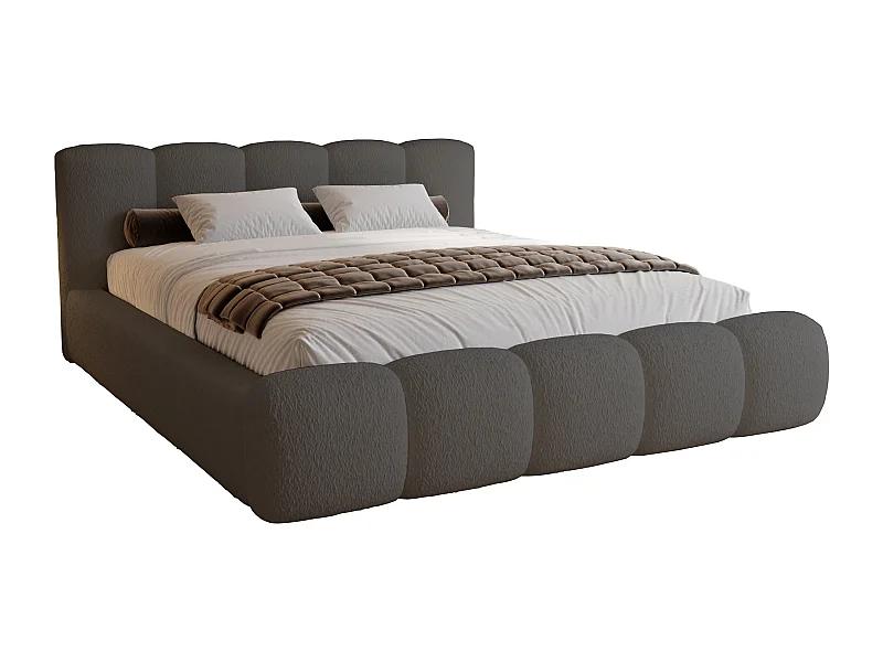 Polsterbett bouclé 140x200 Ravello - Doppelbett mit Bettkasten, Metall Lattenrost - Grau (Lambi 12)