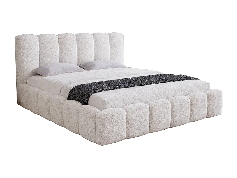 Łóżko dwuosobowe 200x200 Florent - łóżko z pojemnikiem i stelażem drewnianym - boucle, kremowy (Lambi 1)