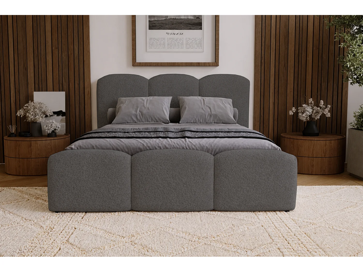 Polsterbett 160x200 Capri - Doppelbett mit Bettkasten, Lattenrost - Bouclé, Grau (Lambi 12)