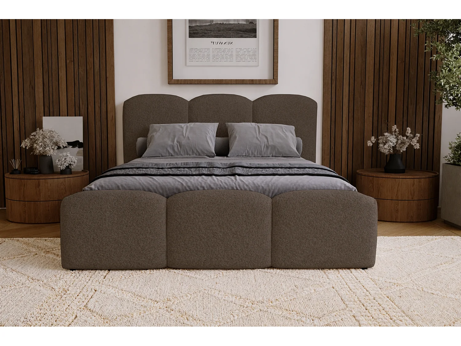 Polsterbett 160x200 Capri - Doppelbett mit Bettkasten, Lattenrost - Bouclé, Braun (Lambi 4)