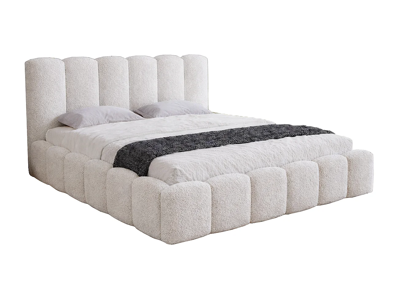 Polsterbett 180x200 Florent mit Bettkasten - Bouclé, Lattenrost, Creme (Lambi 1)