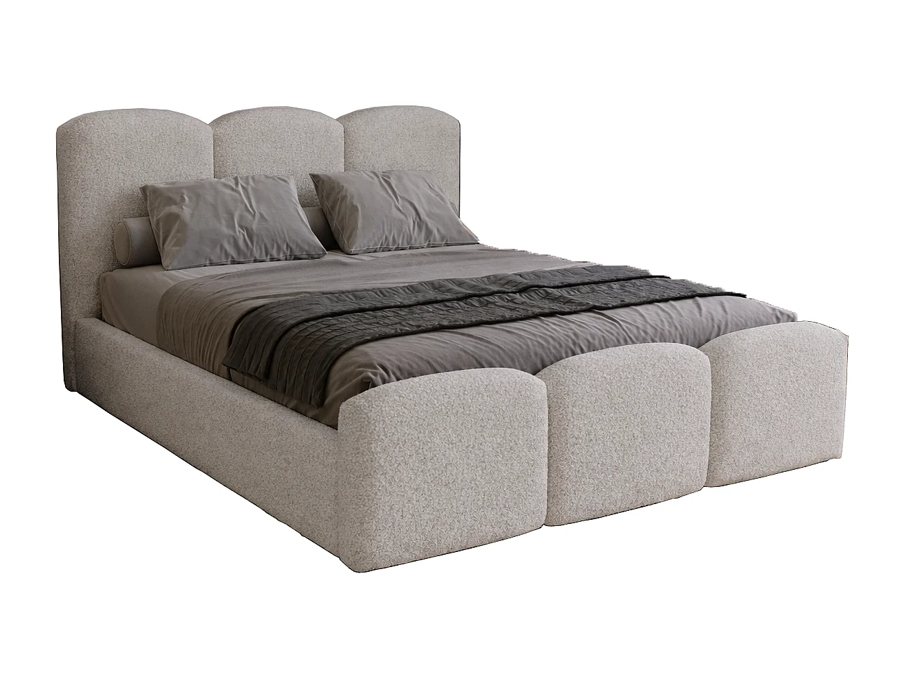 Polsterbett 200x200 Capri - Doppelbett mit Bettkasten, Lattenrost - Bouclé, Hellgrau (Lambi 11)