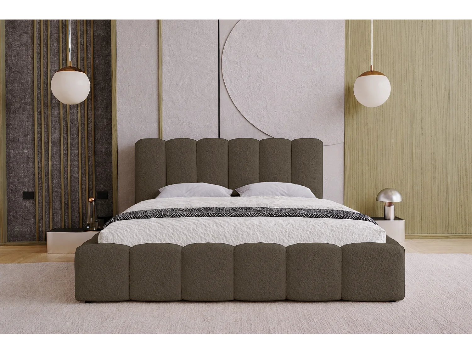 Polsterbett 180x200 Florent mit Bettkasten - Bouclé, Lattenrost, Braun (Lambi 4)