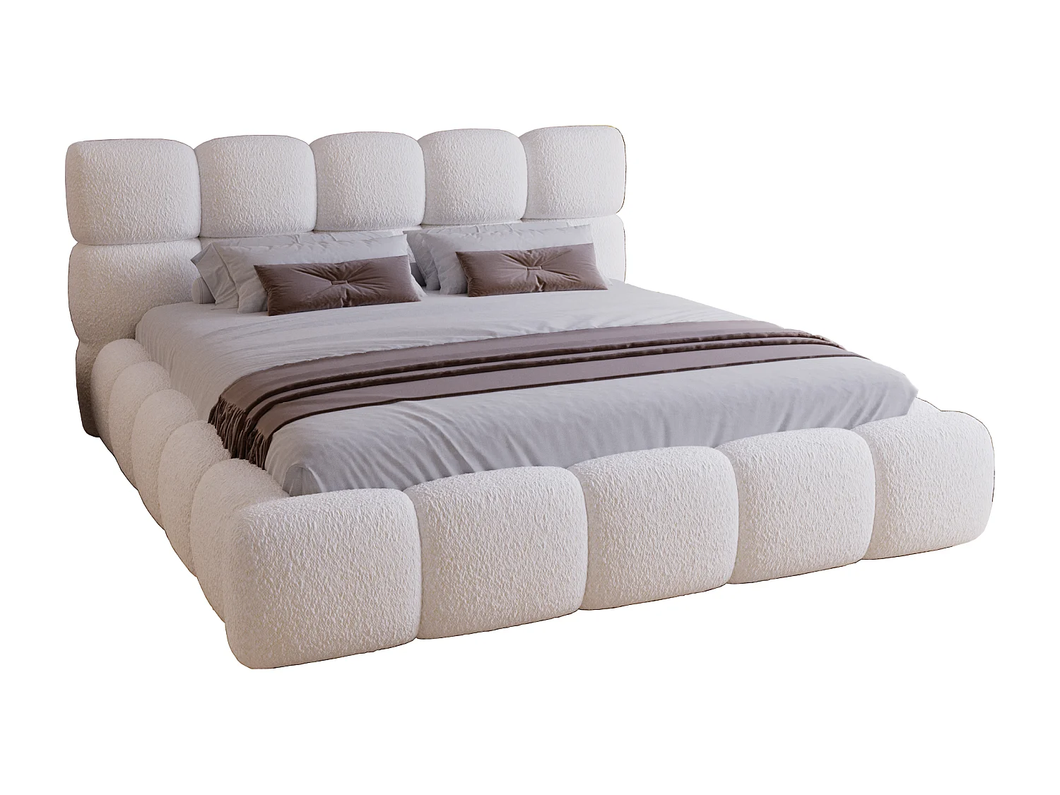 Lit rembourré 160x200 cm Lucca - lit coffre, bouclé, sommier - Crème (Lambi 1)