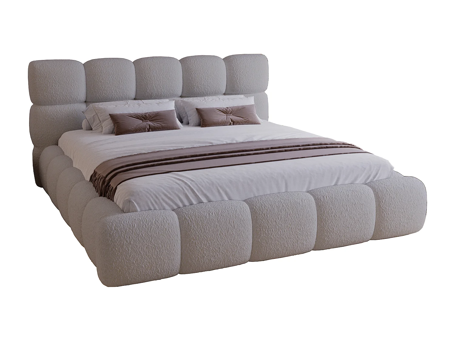 Gestoffeerd bed 200x200 Lucca - bed met opbergruimte, bouclé, metalen lattenbodem - Lichtgrijs (Lambi 11)