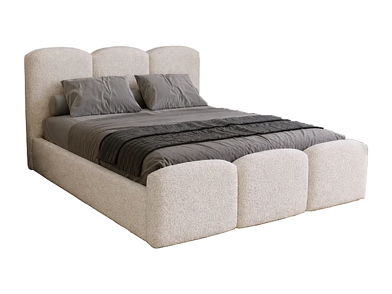 Łóżko tapicerowane 180x200 cm Capri - pojemnik, stelaż drewniany - tkanina boucle, kremowy (Lambi 1)