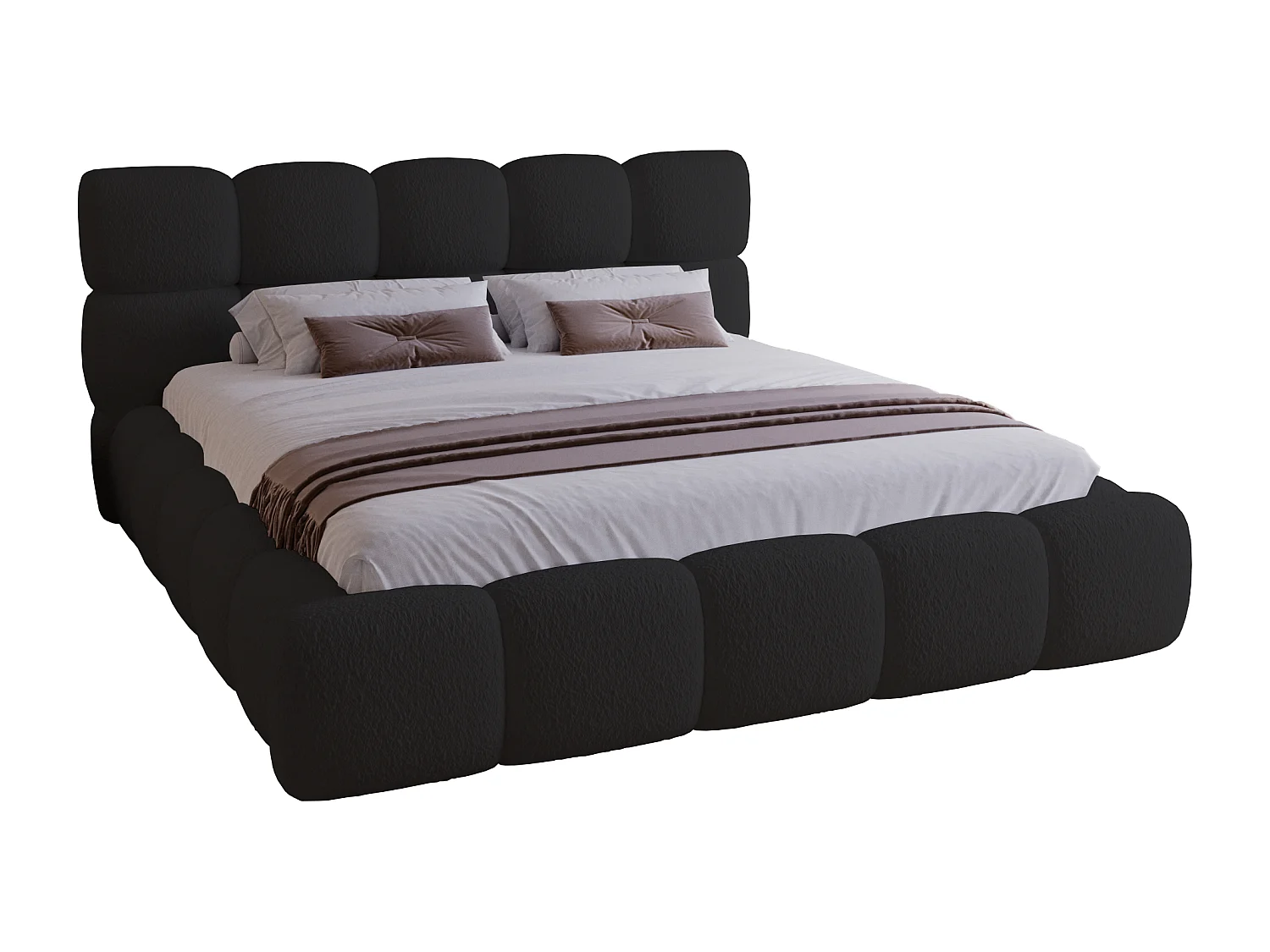 Polsterbett mit Bettkasten 180x200 Lucca - Stoff Bouclé, Lattenrost, Schwarz (Lambi 13)