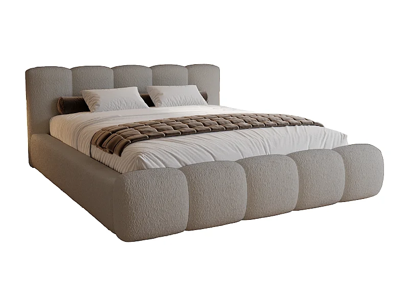 Polsterbett bouclé 140x200 Ravello - Doppelbett mit Bettkasten, Lattenrost - Hellgrau (Lambi 11)