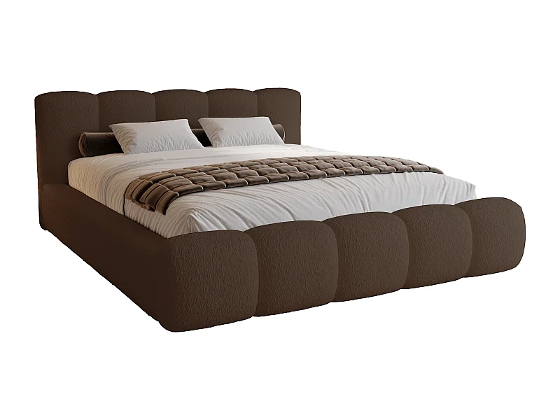 Lit adulte bouclé 140x200 Ravello avec rangement, sommier métallique - Lit double 140x200 Brun (Lambi 4)