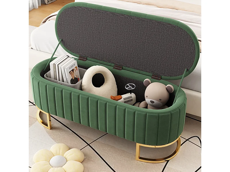 Aufbewahrungsbank und Fußhocker – 120 x 39,9 x 43 cm – mit Stauraum – Samt – grün