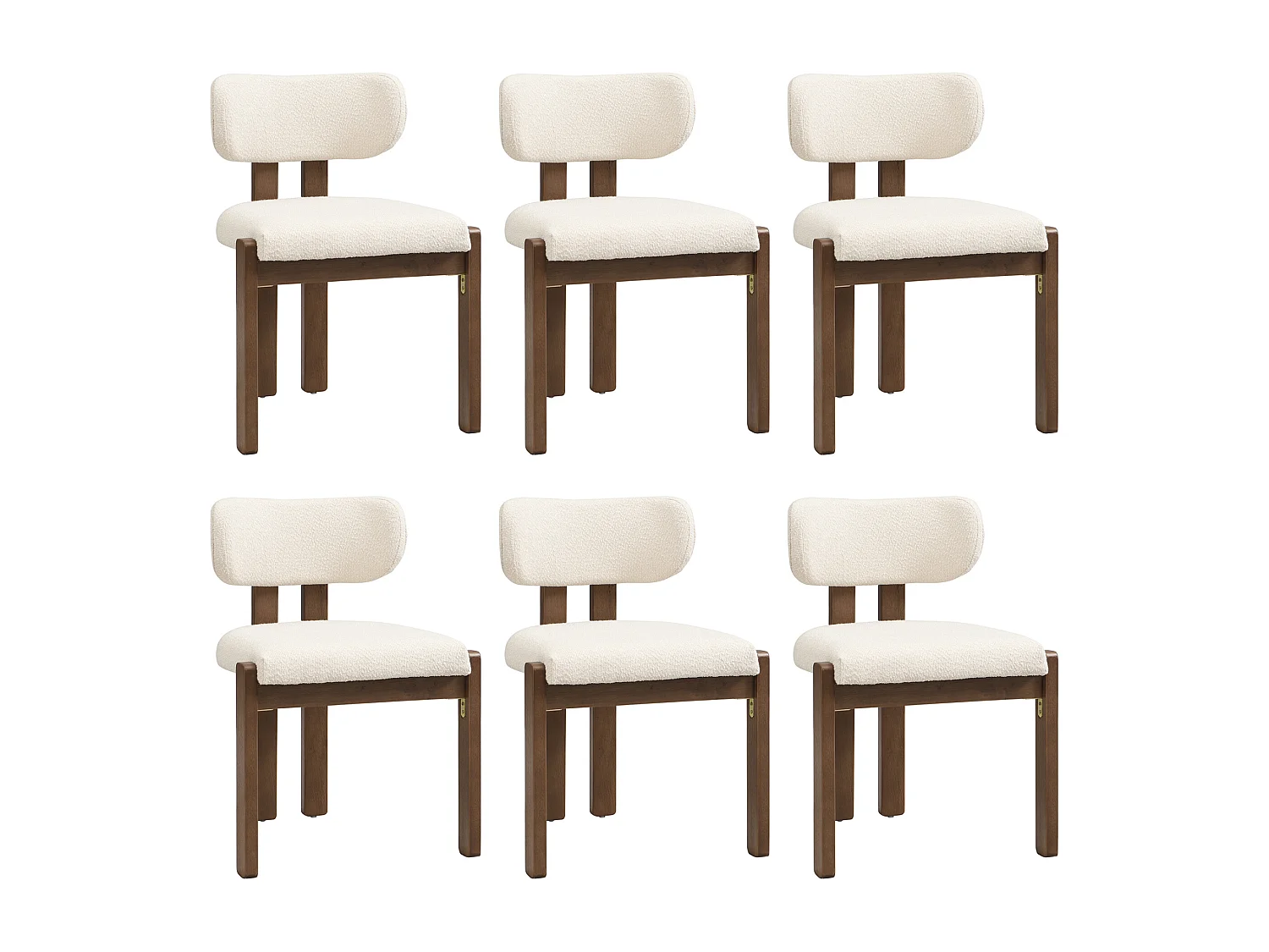 Lot de 6 chaises de salle à manger en bois massif - 54 x 54 x 79 cm - Style moderne - bouclé - beige + marron