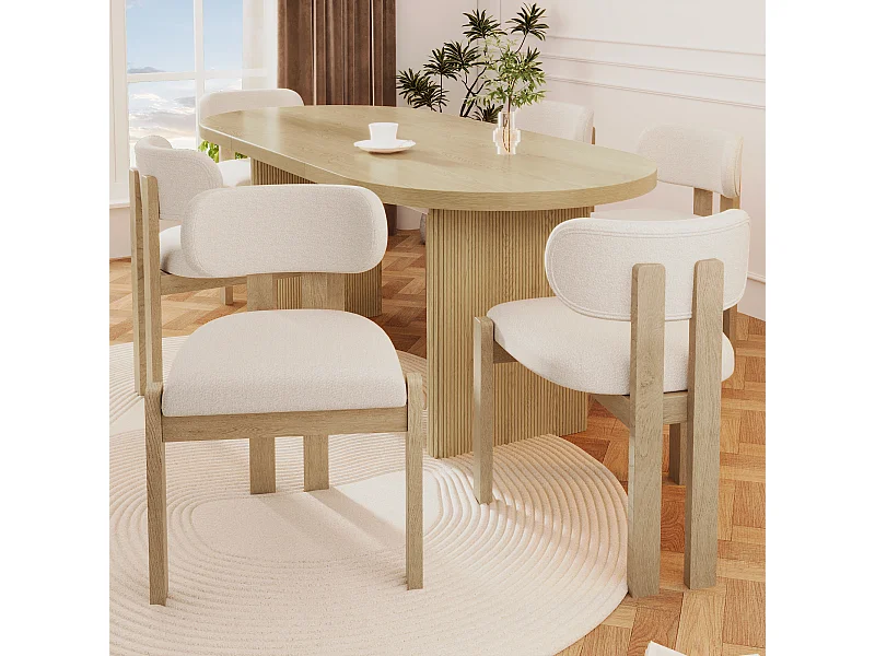 Set van 6 massief houten eetkamerstoelen - 54 x 54 x 79 cm - Moderne stijl - gekruld hout - beige + naturel