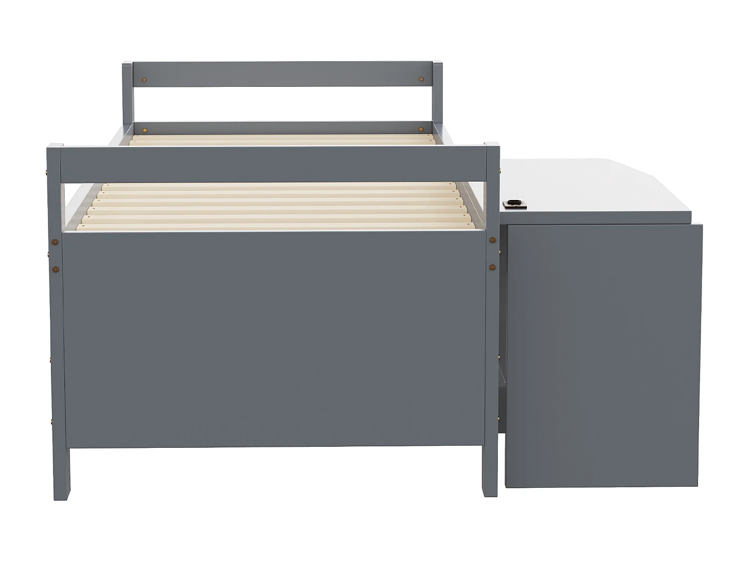 Lit enfant - 90 x 200 cm - avec rangements + bureau avec prises - bois - gris