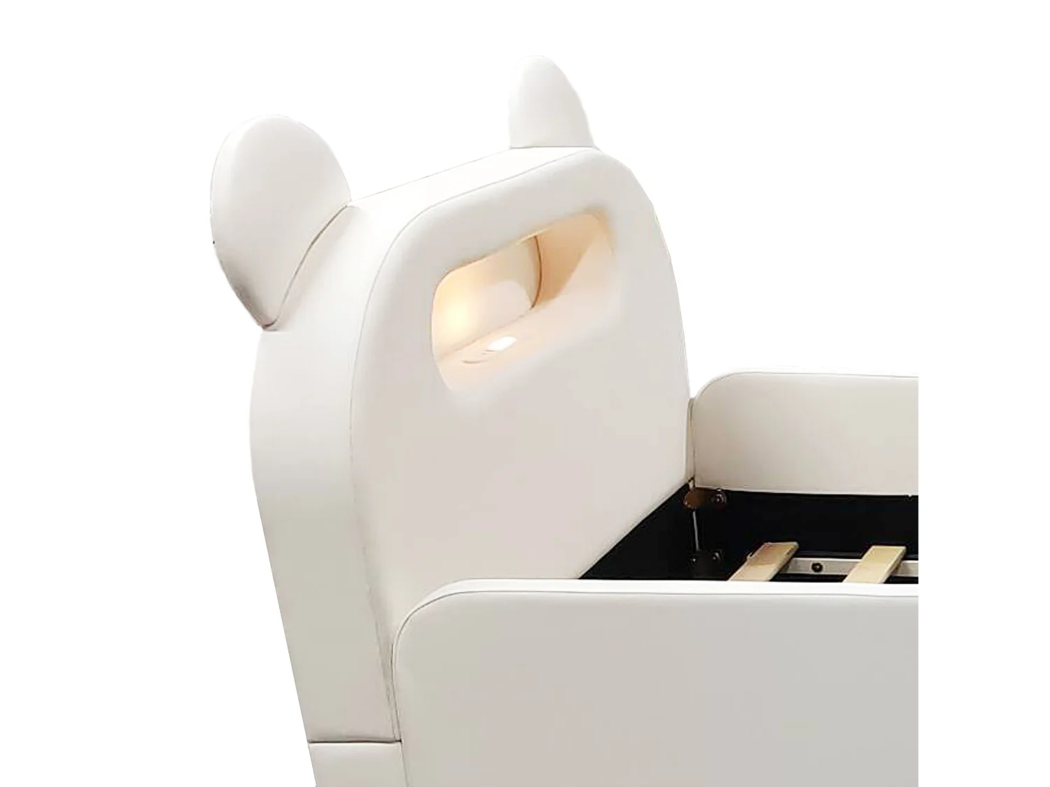 Lit enfant capitonné - 90 x 200 cm - avec tête de lit + veilleuse + USB + tiroir + siège marchepied - faux cuir - blanc