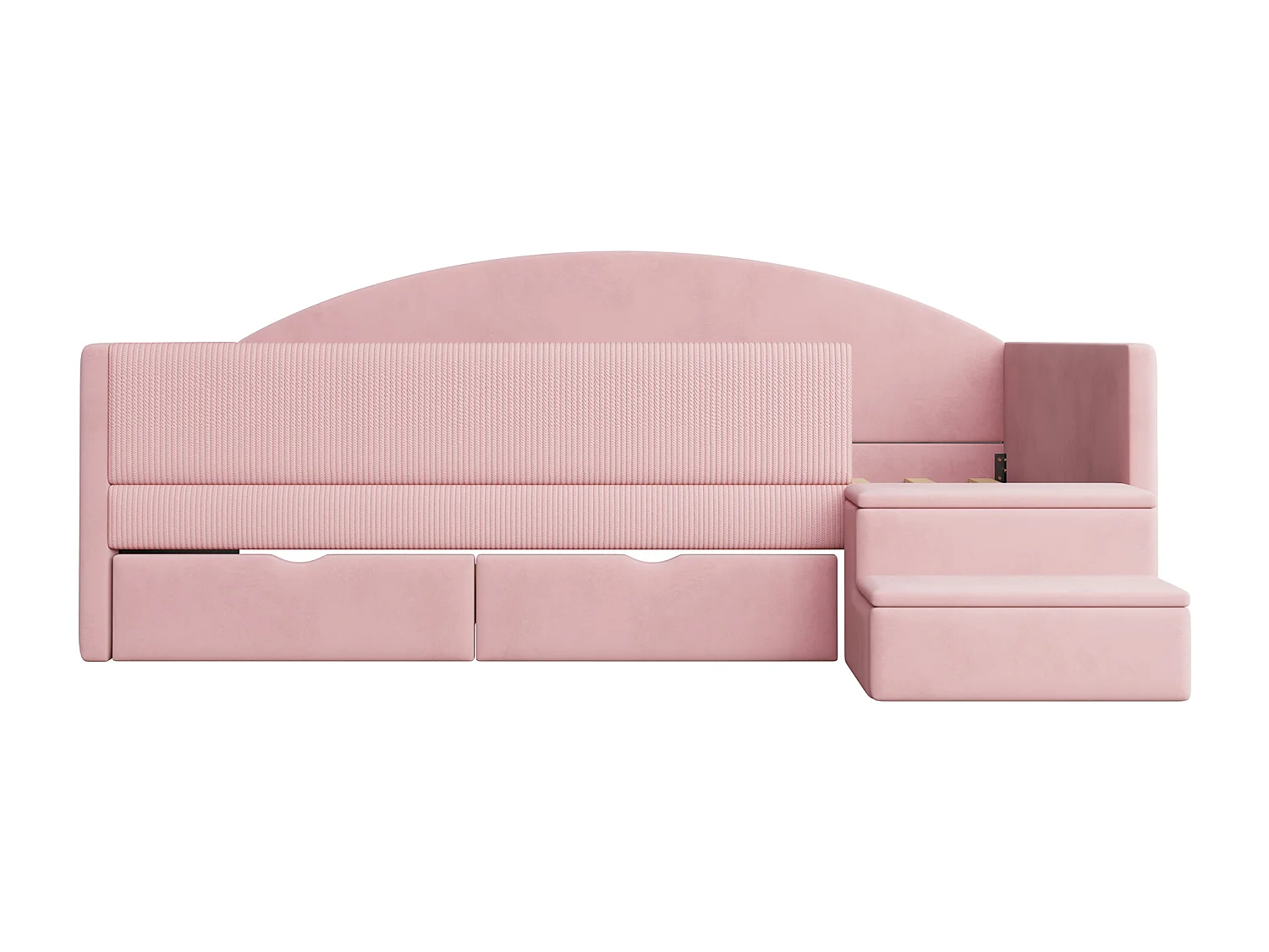 Canapé-lit rembourré pour enfant - 90 x 190 cm - avec 2 tiroirs + barrières + marches - velours - rose