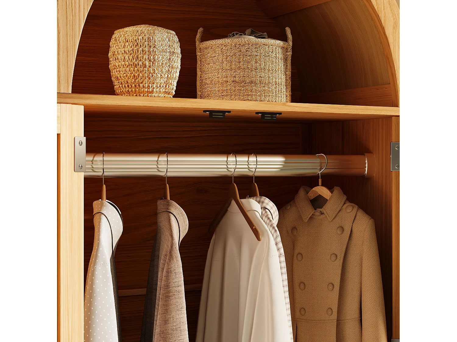 Szafa z plecionego rattanu - 181 x 78 x 45 cm - styl rustykalny z wykończeniem dębowym - z półką + 2 drzwi + 2 szuflady - drewno - naturalne