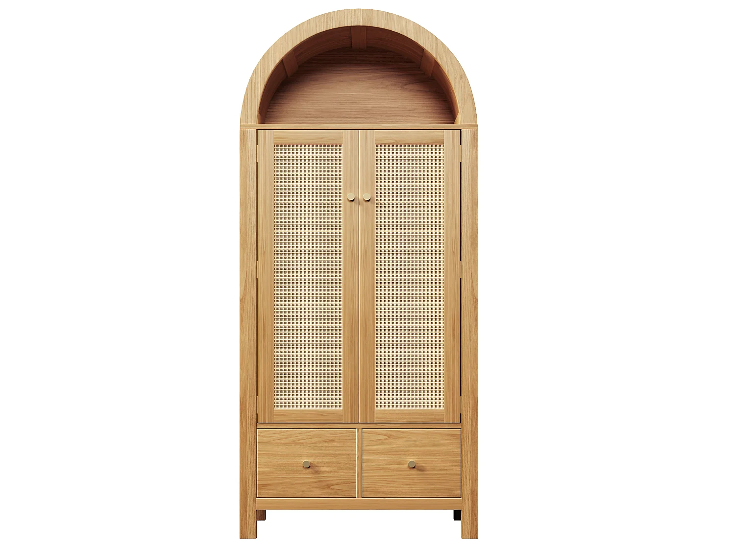 Armoire en rotin tressé - 181 x 78 x 45 cm - style campagnard aspect chêne - avec étagère + 2 portes + 2 tiroirs - bois - naturel