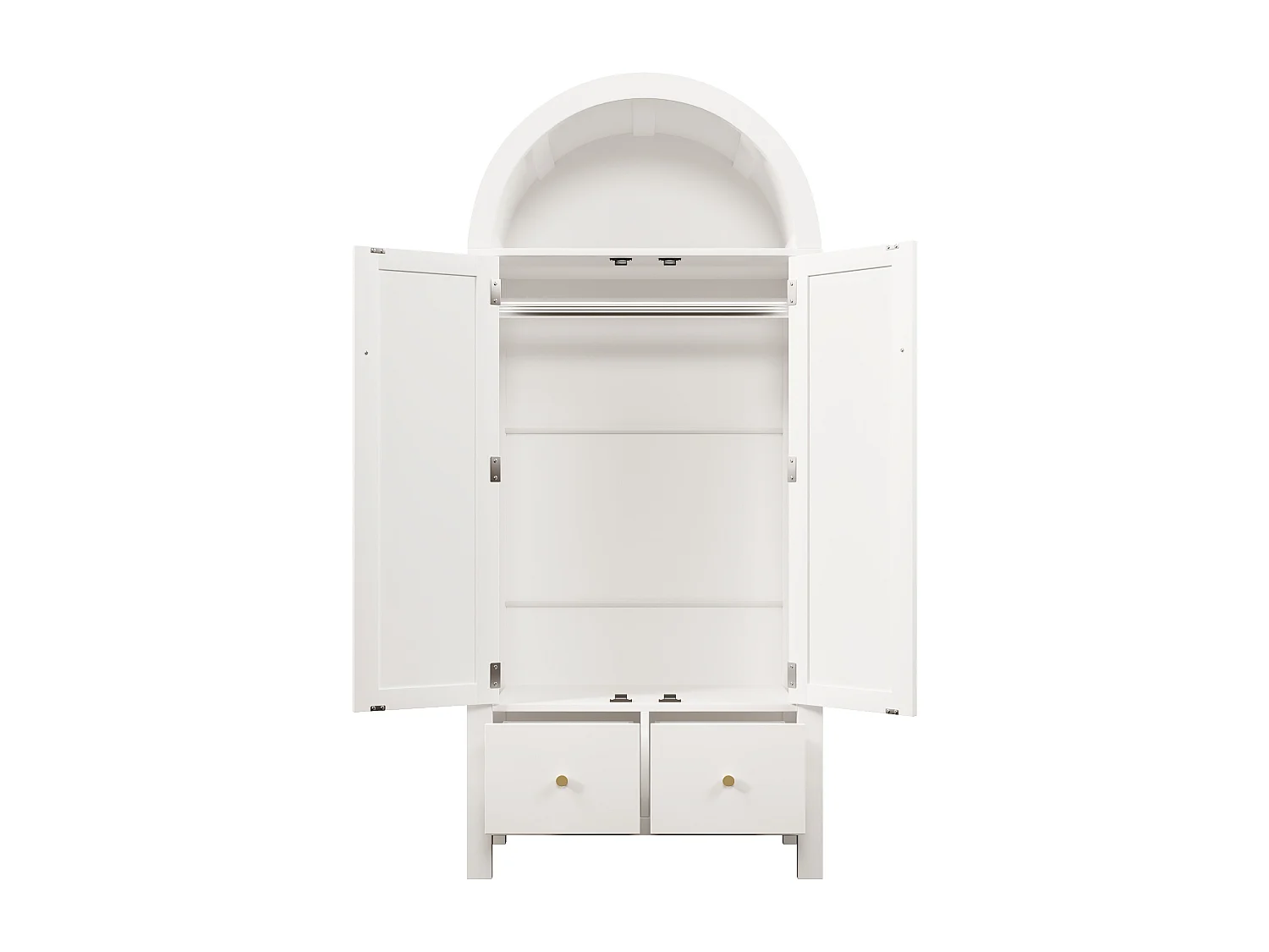 Gevlochten rotan kledingkast - 181 x 78 x 45 cm - landelijke stijl met eikenhouten afwerking - met plank + 2 deuren + 2 lades - hout - wit