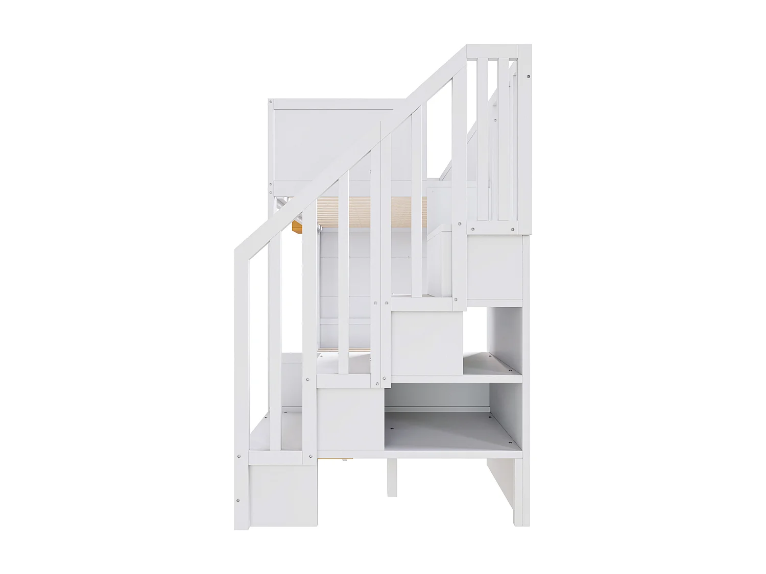 Lit superposé pour enfant - 2 x 90 x 200 cm - avec tiroirs + escalier de rangement + bureau - pin massif - blanc