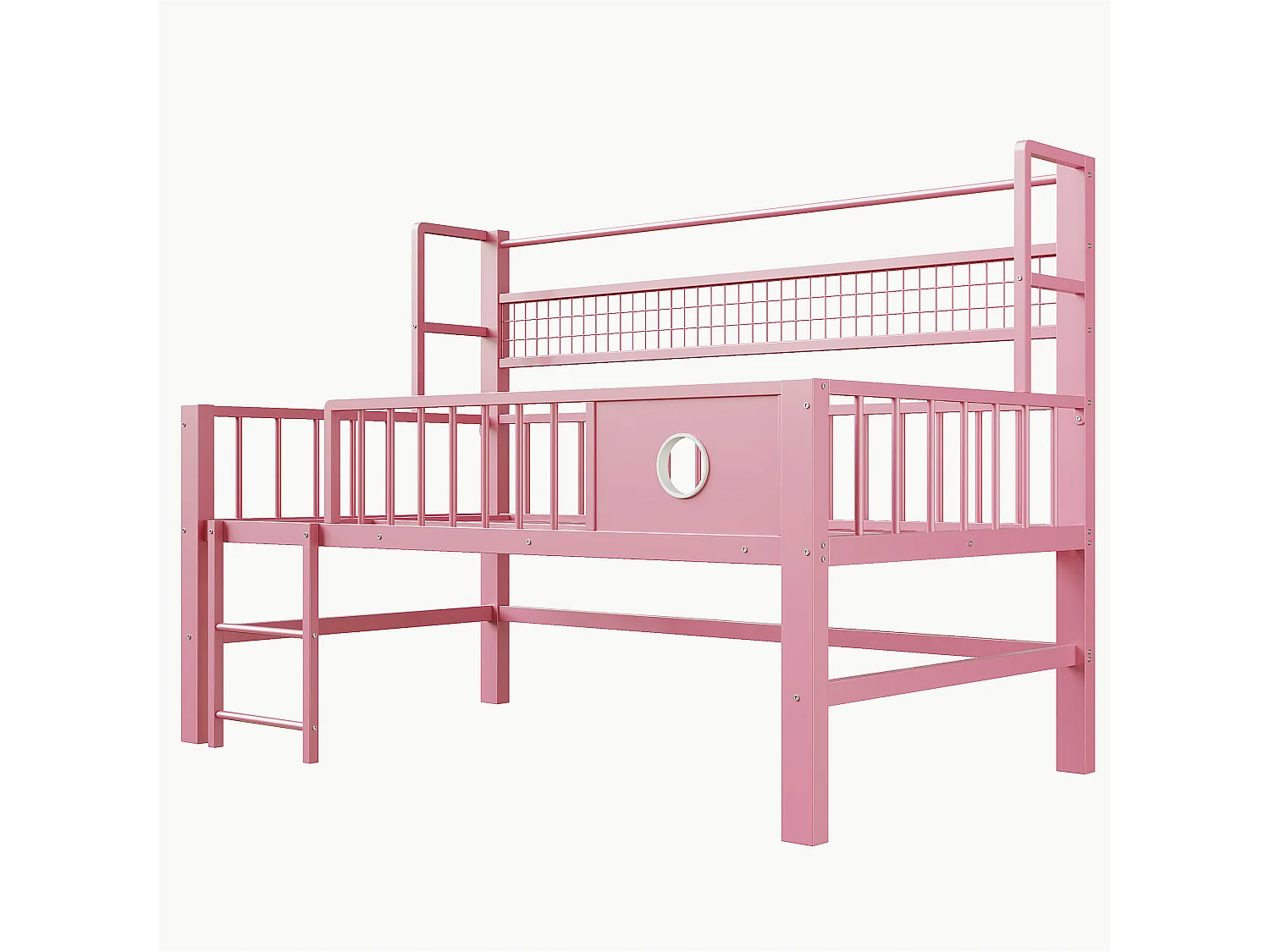 Lit mezzanine bas enfant - 90 x 200cm - avec cadre en métal et compartiments de rangement - rose