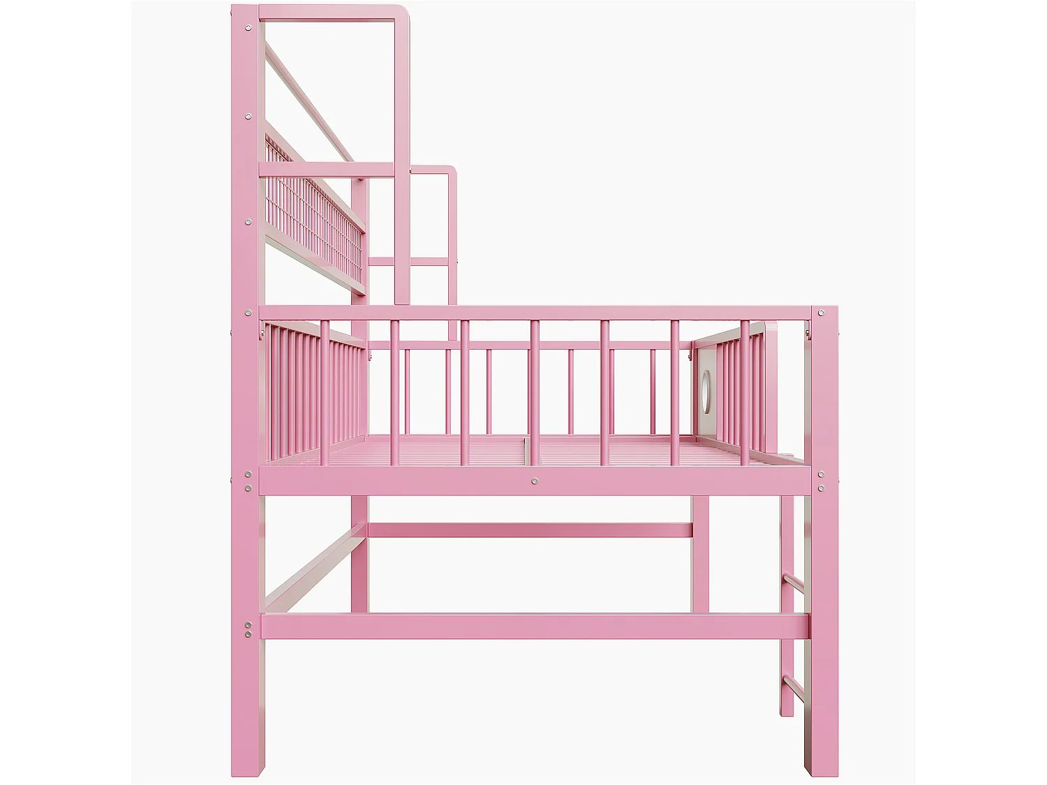 Lit mezzanine bas enfant - 90 x 200cm - avec cadre en métal et compartiments de rangement - rose